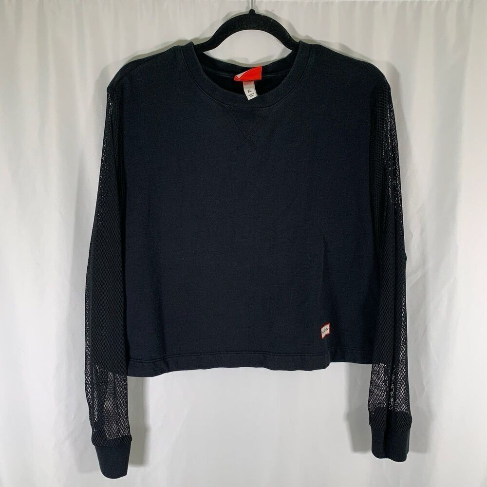 Hunter for Target Sweater Women's XL Black Mesh Sleeve Crew Neck Cotton Blend